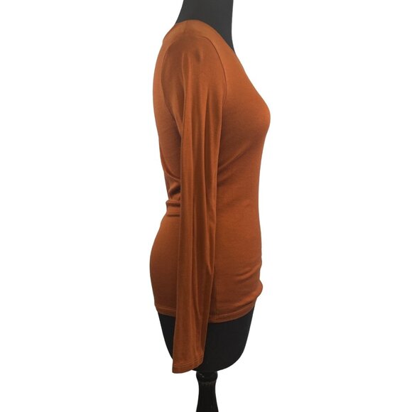 A New Day Womens Long Sleeve Rust Top Modal Blend Fitted Solid X-Small Pre-Owned - Picture 3 of 6